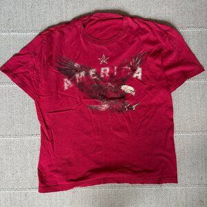 Men’s Red America Graphic T-Shirt Eagle Print Patriotic USA Tee Size